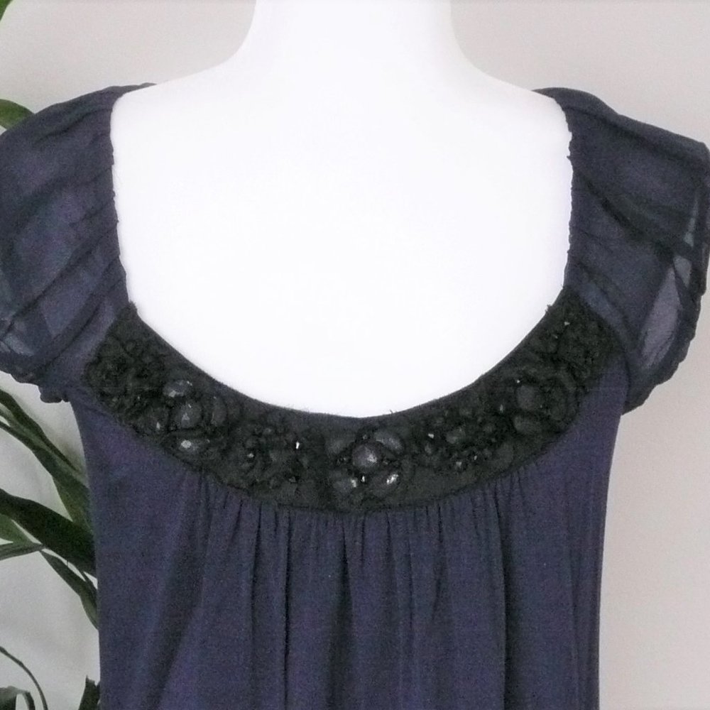 Anthropologie - Deep Blue Top with Black neckline contrast - Sz P - Picture 2 of 7